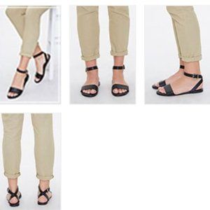 Faux Leather Black Flat Sandals